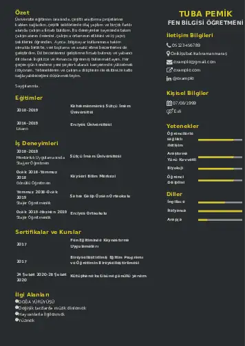 Fen Bilgisi Öğretmeni CV Örnekleri cv indir